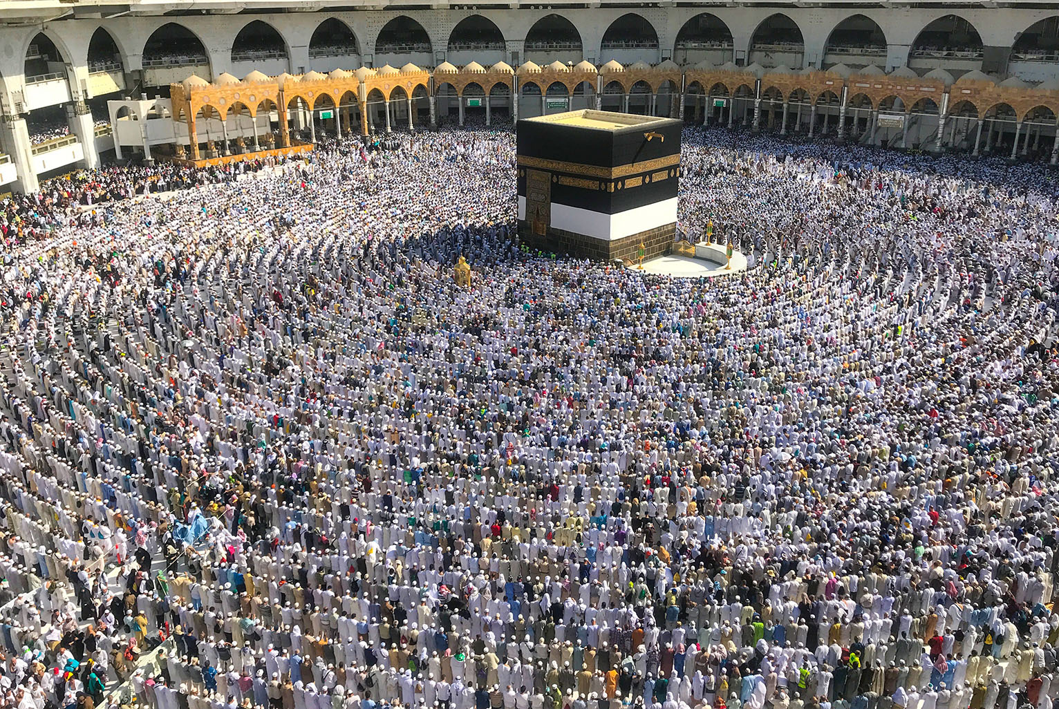 Muslim Hajj pilgrims at Masjid al-Haram in Mecca